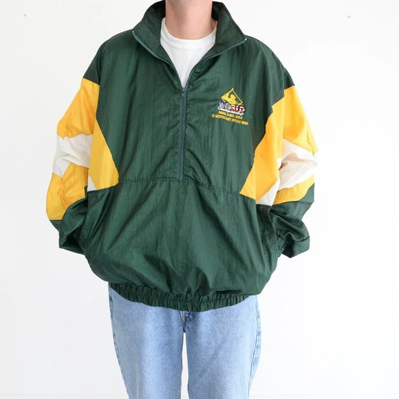 VTG Zacc Sportswear Green And Yellow Half Zip 96' World Championship Windbreaker - Picture 1 of 12